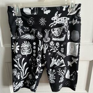 UGLYMOON Bunnies Flowers and Mushrooms Patterned Bike Shorts